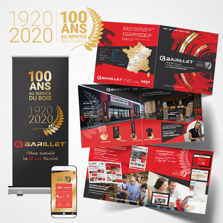 100 ans de Barillet : kakémono, catalogue spécial et flyers sur mesure